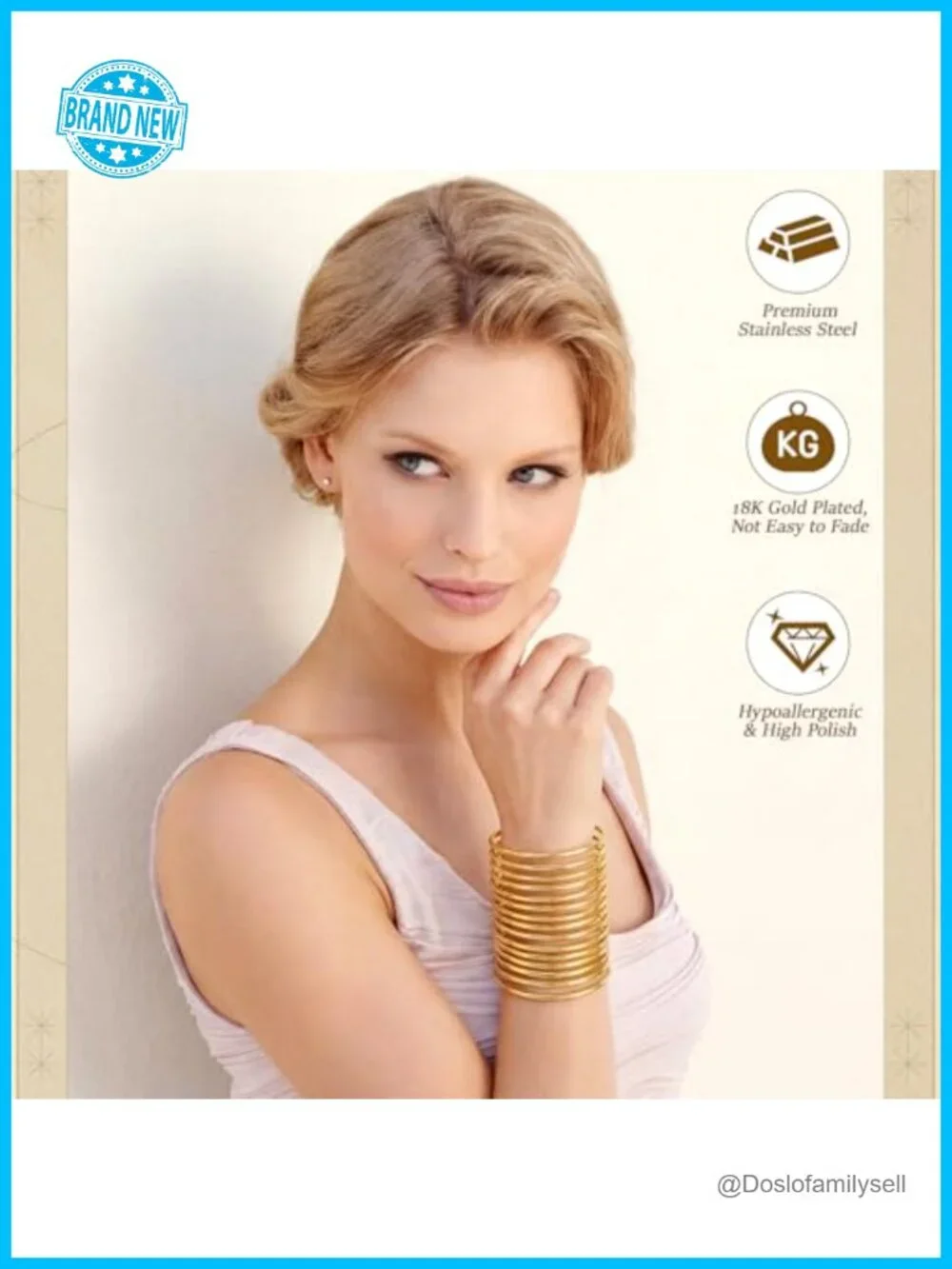14 Pcs 3mm Gold Plated Stainless Steel Multi Layer Stackable Thin Bangle